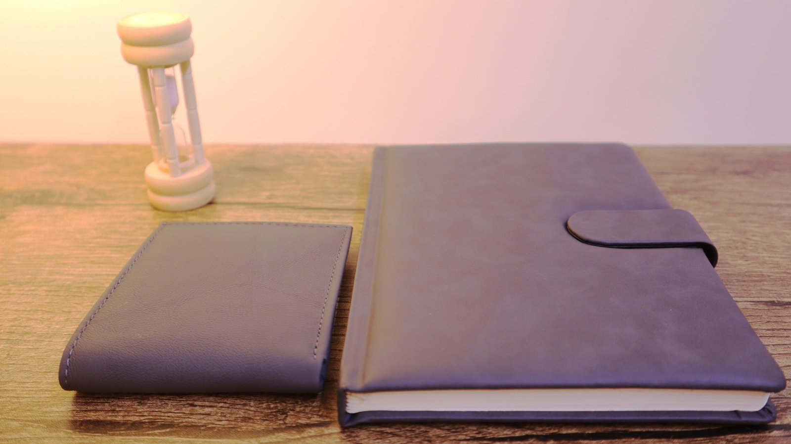 Combination of grey leather wallet with note book