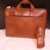 Leather brown Croco style laptop bag