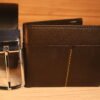 Silver bukal black belt leather wallet