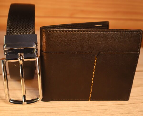 Silver bukal black belt leather wallet