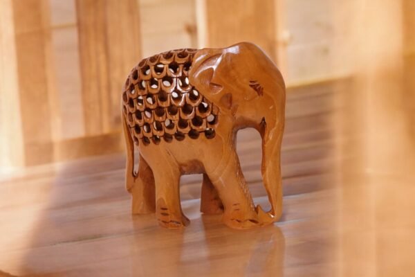 Wooden Elephant with Net Carving – A Symbol of Strength & Wisdom - Image 2