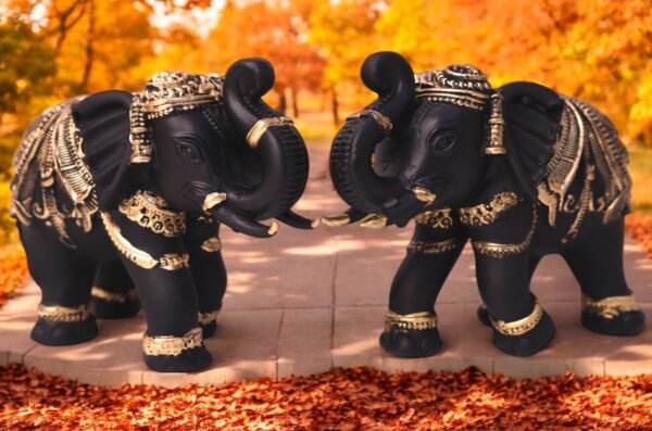 Antique Carved Black Elephant Sculpture set