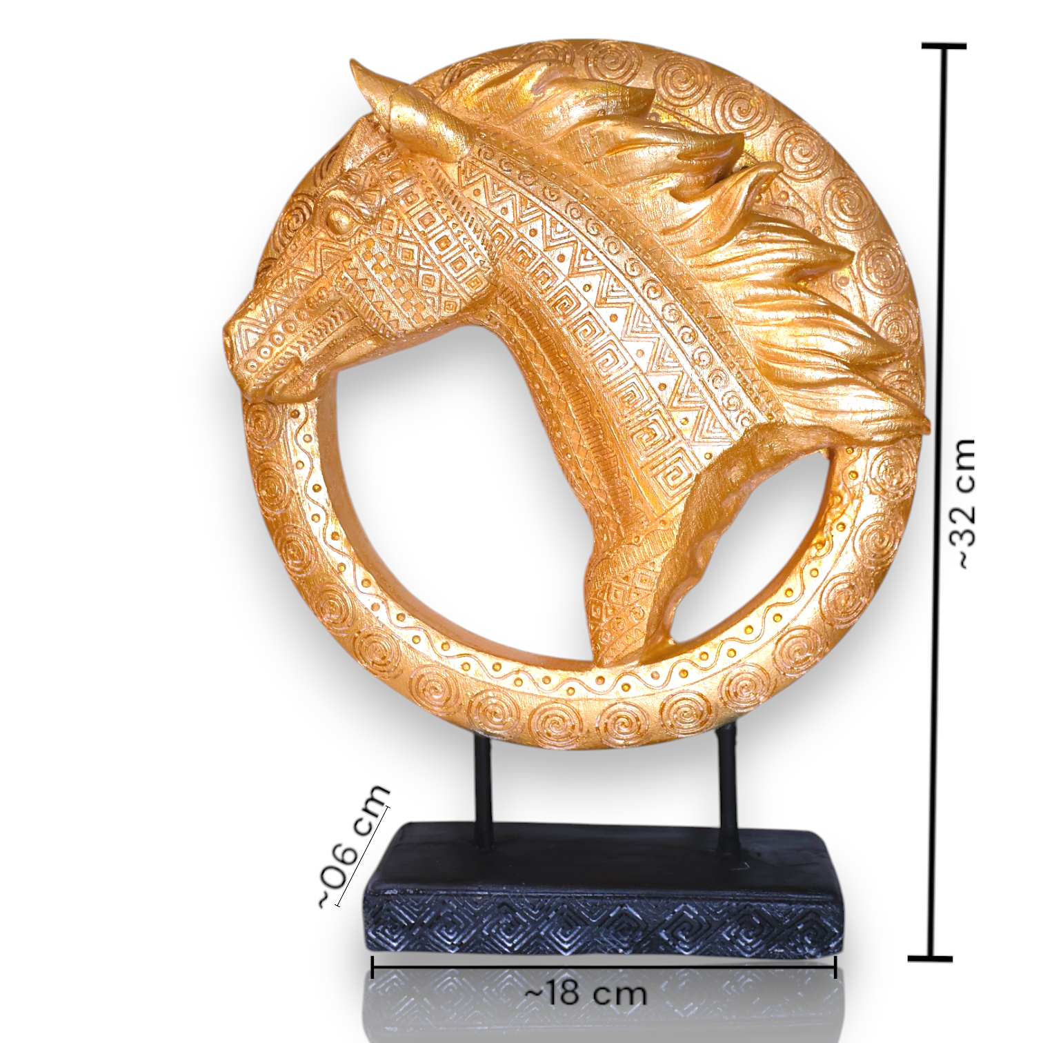 Golden Horse Head Sculpture in Round Frame - Image 2