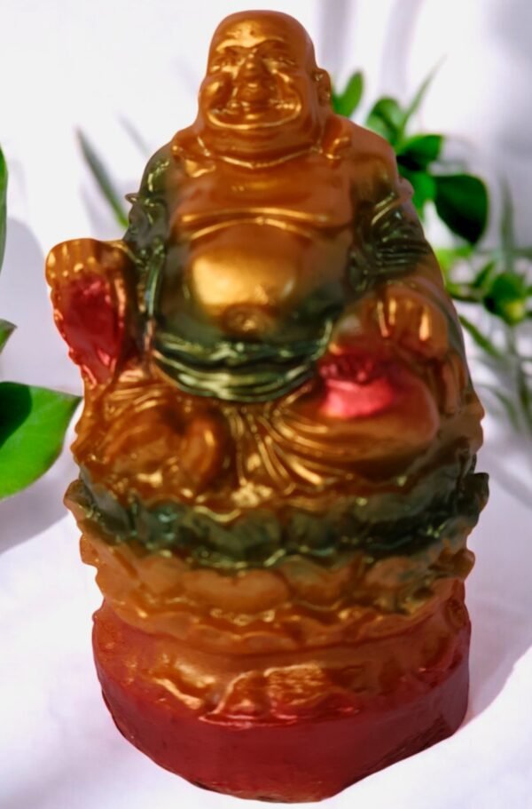 Polyresin small size multicolor laughing Buddha statue.