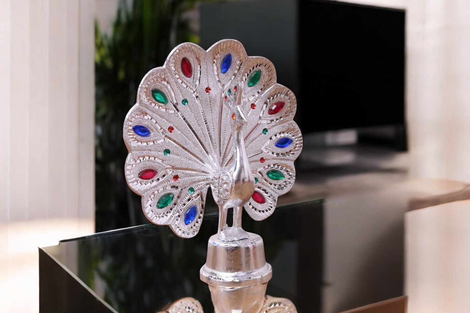 Metal Peacock with Colored Stones