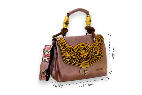Elegant Embossed Handbag with Jacquard Sling - Image 2