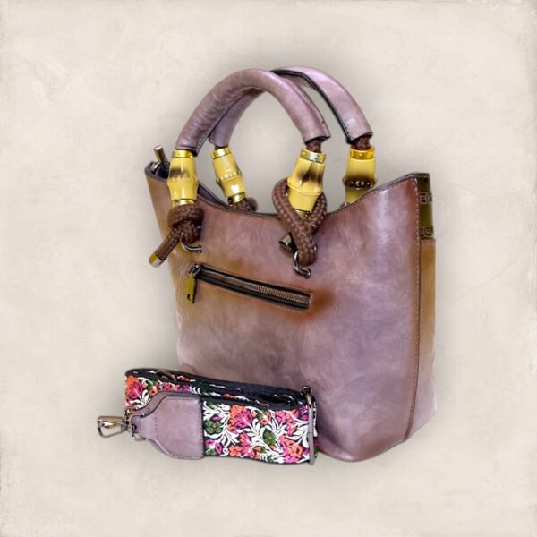Chic & Spacious Handbag with Jacquard Sling - Image 3