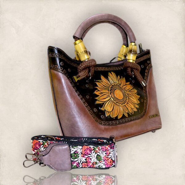 Chic & Spacious Handbag with Jacquard Sling - Image 2