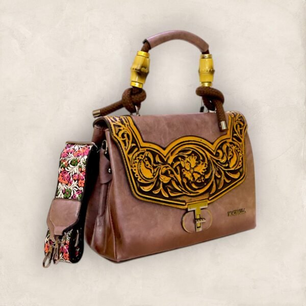 Elegant Embossed Handbag with Jacquard Sling