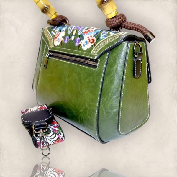 Elegant Embroidered Handbag with Jacquard Sling - Image 3