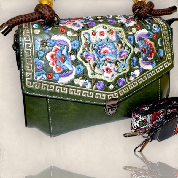 Elegant Embroidered Handbag with Jacquard Sling - Image 2