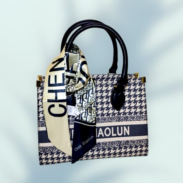 Elegant Houndstooth Handbag with Matching Pouch - Image 4