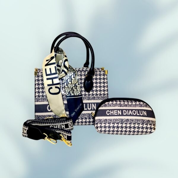 Elegant Houndstooth Handbag with Matching Pouch - Image 3