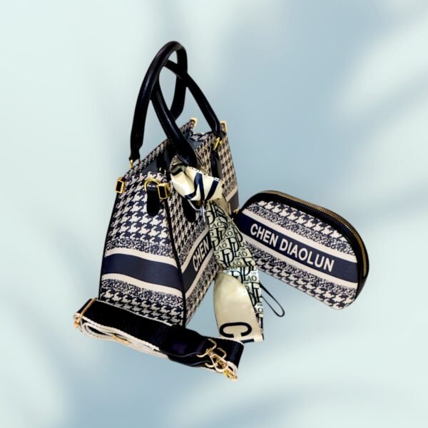 Elegant Houndstooth Handbag with Matching Pouch