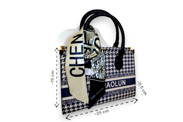 Elegant Houndstooth Handbag with Matching Pouch - Image 5