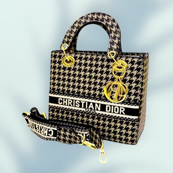Elegant & Stylish Houndstooth Handbag with Gold Accents