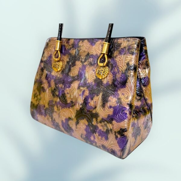 Exquisite Golden Magenta Embossed Handbag - Image 2