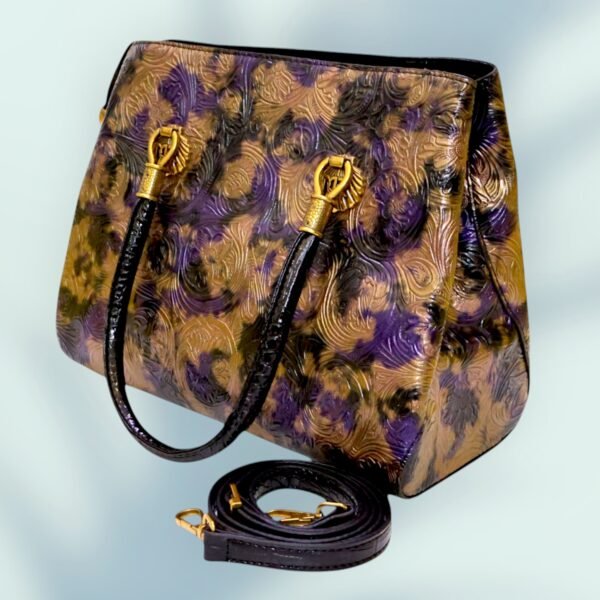 Exquisite Golden Magenta Embossed Handbag with Optional Shoulder Sling