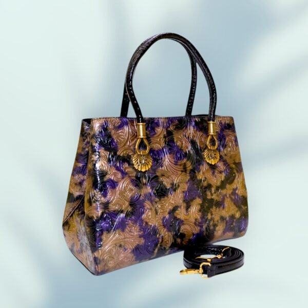 Exquisite Golden Magenta Embossed Handbag - Image 3