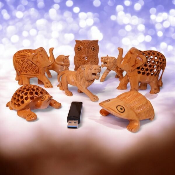 Set of eight wooden animal