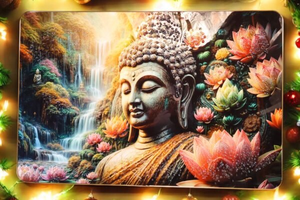 Serene Buddha Waterfall Scenery with Embedded Crystals - Image 2