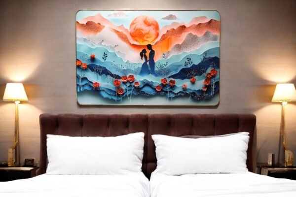 Romantic Couple Abstract Scenery with Embedded Crystals