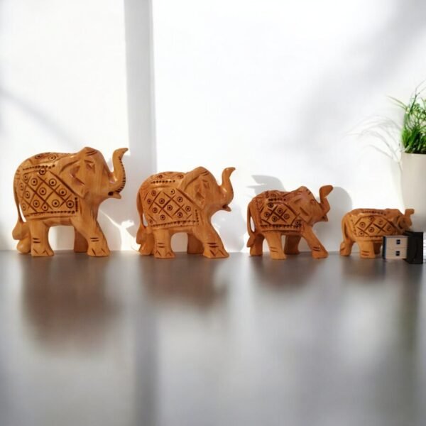 Handcrafted Miniature Wooden Elephant Family – Set of 4 - Image 2