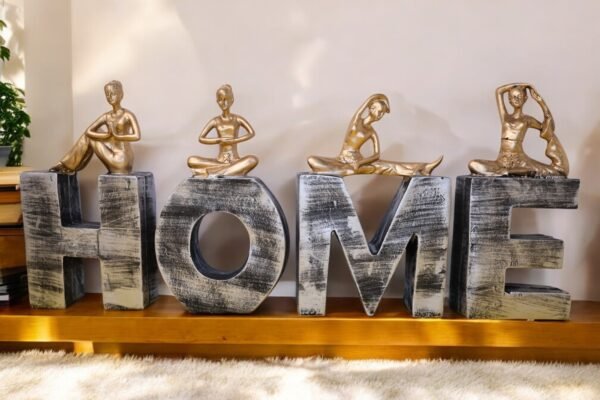 Polyresin ‘HOME’ Sculpture with Yoga Lady Figurines - Image 2