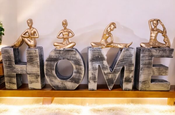 Polyresin ‘HOME’ Sculpture with Yoga Lady Figurines