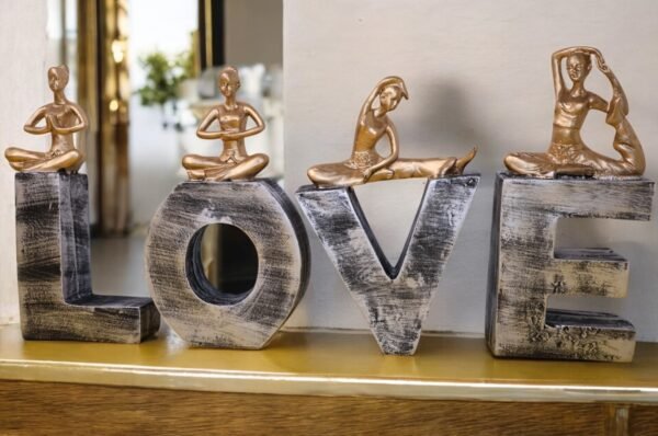 Polyresin ‘LOVE’ Sculpture with Yoga Lady Figurines