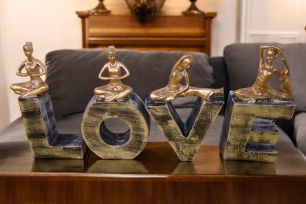 Polyresin ‘LOVE’ Sculpture with Yoga Lady Figurines - Image 2