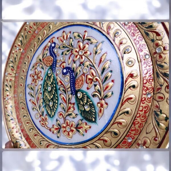 Handcrafted Marble Thali with wooden stand - Image 2