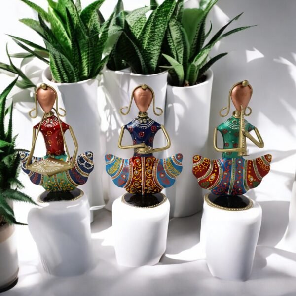 Set of three handcrafted minakari metal musical doll