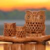 Set of Three Owls carved from the wood with excellent mesh work.