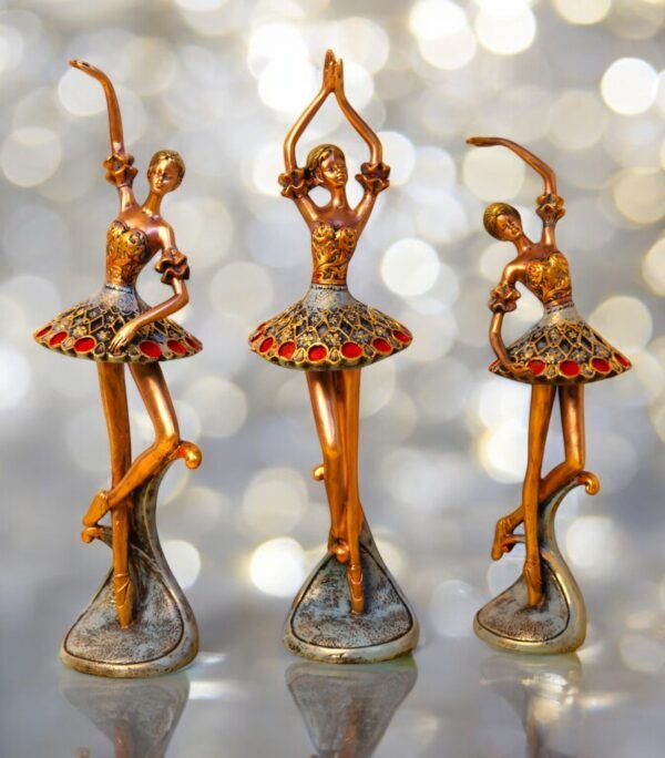 Three Hand-Painted Polyresin Ballerina Figurines