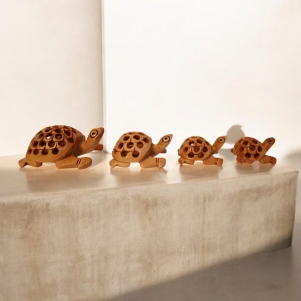 Set of four tortoise animal carved from solid wood
