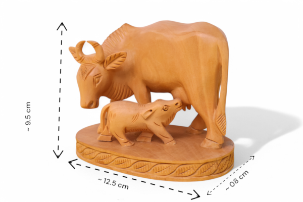 Hand-Carved Wooden Cow and Calf Figurine - Image 3