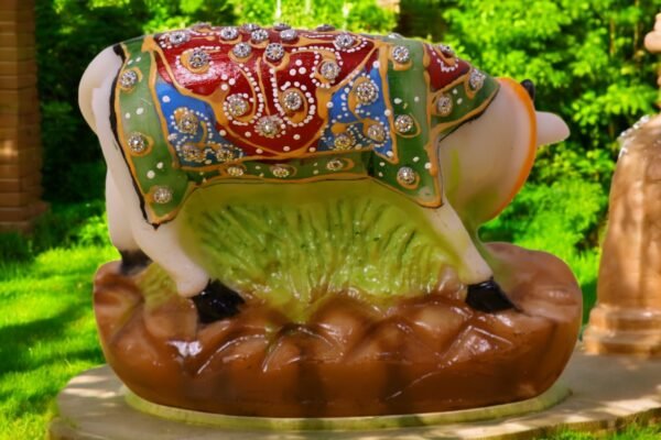 Cow & Calf Marble Dust Statue with Jewels - Image 3