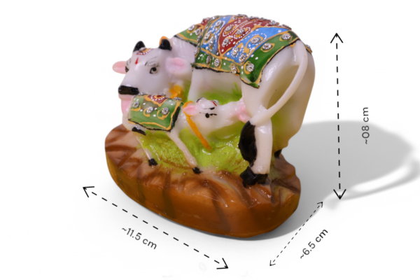 Cow & Calf Marble Dust Statue with Jewels - Image 2