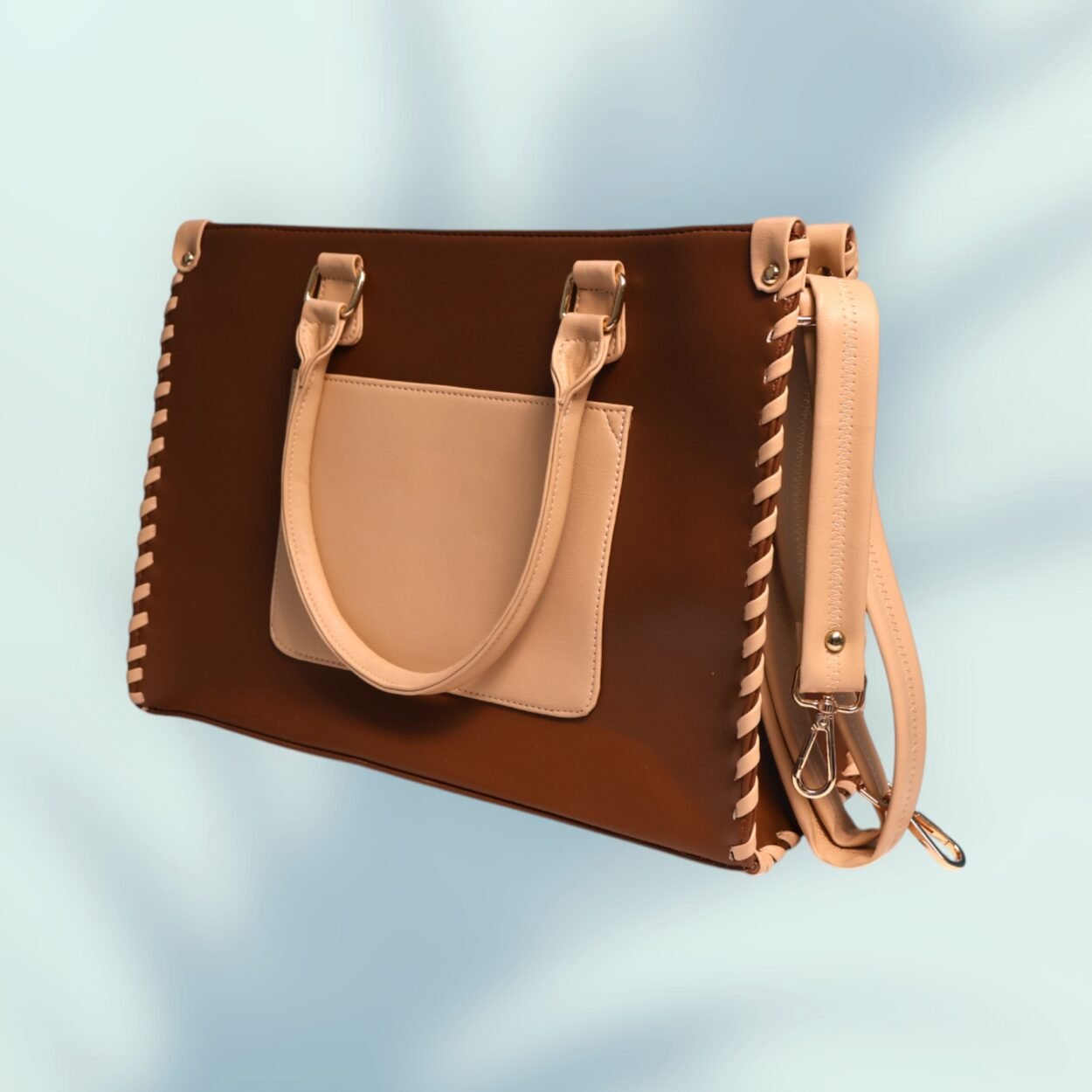 Cream Brown Tote Bag with laptop pocket