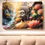 Serene Buddha Waterfall Scenery with Embedded Crystals