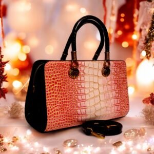 Elegant Pink bag with croco pattern